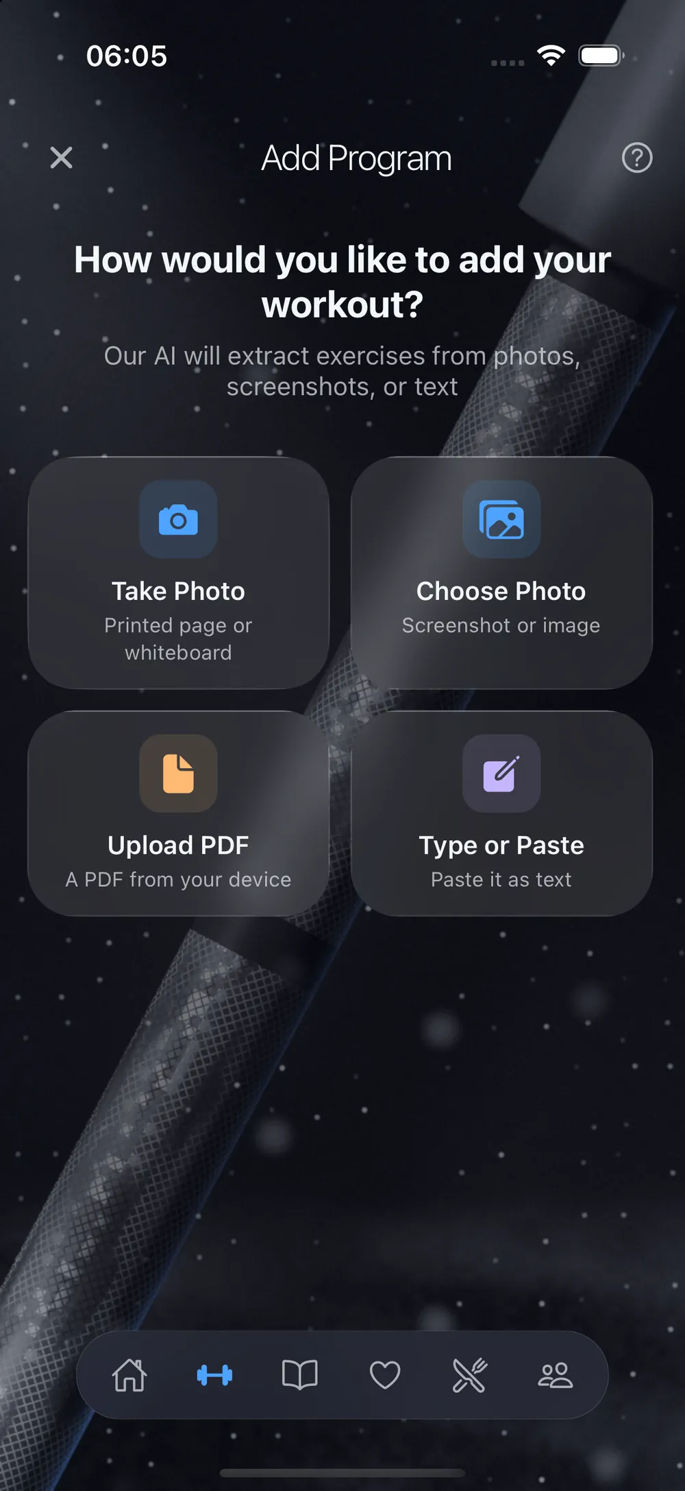 The Add Program screen in the Glass style